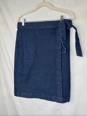 LOFT Dark Blue Denim Wrap Pencil Skirt